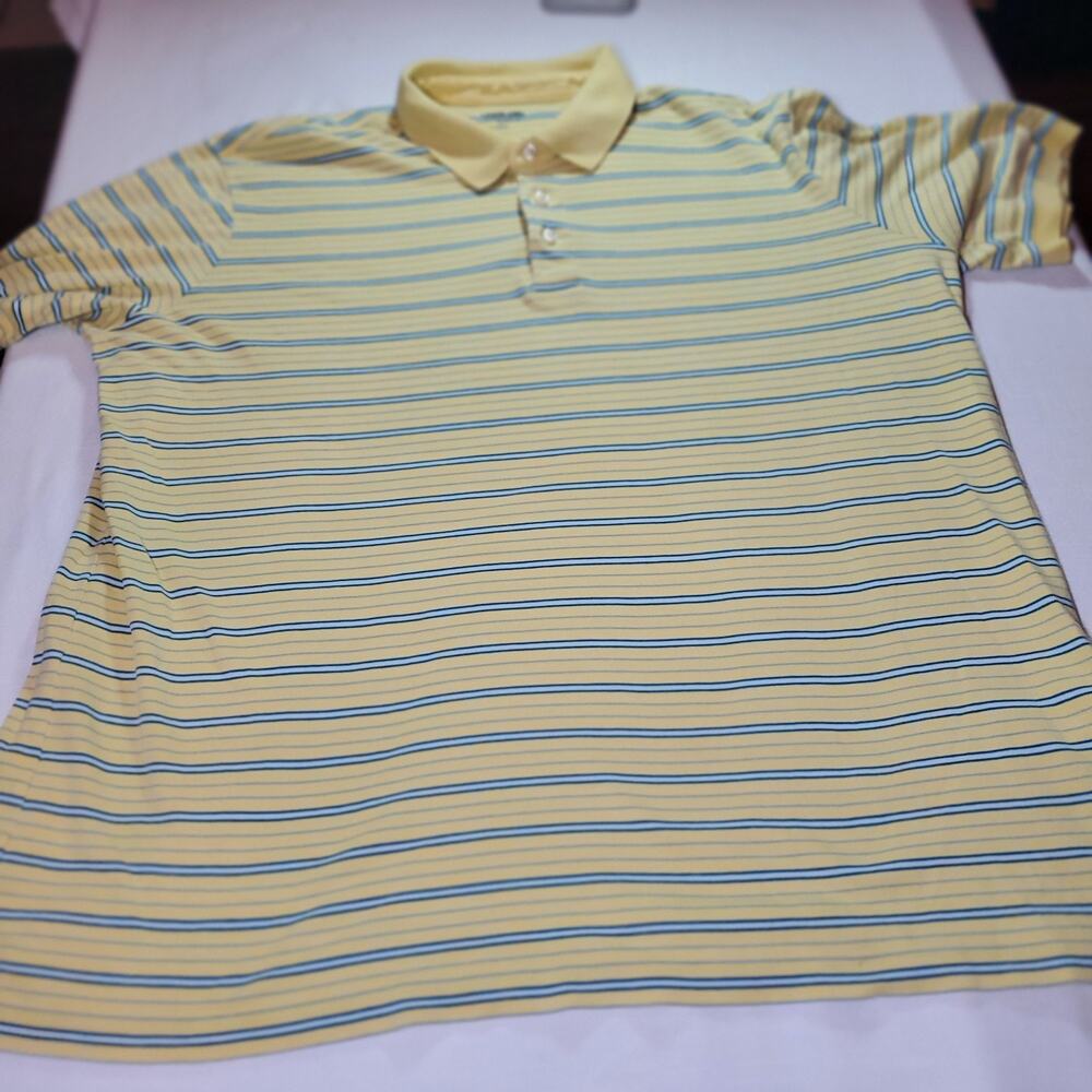 Lands End Mens Short Sleeve Polo Shirt XLT Extra Long Tall Striped Yellow